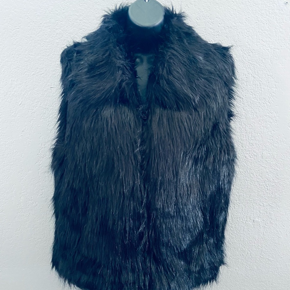 INC International Concepts Faux Fur Vest - Long Black Fur - M/L - NEW!